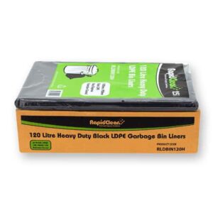 RapidClean Heavy Duty Black LDPE Garbage Bags 120L