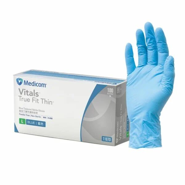 Vitals® True Fit Thin Blue Textured Nitrile Gloves PF - Image 3